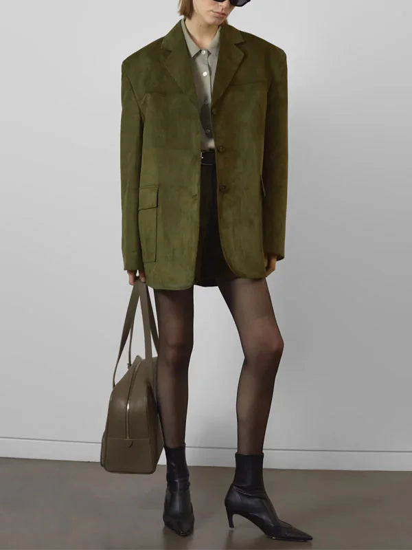 Ivano Milano™ | Oversized Blazer in Military Green Suede