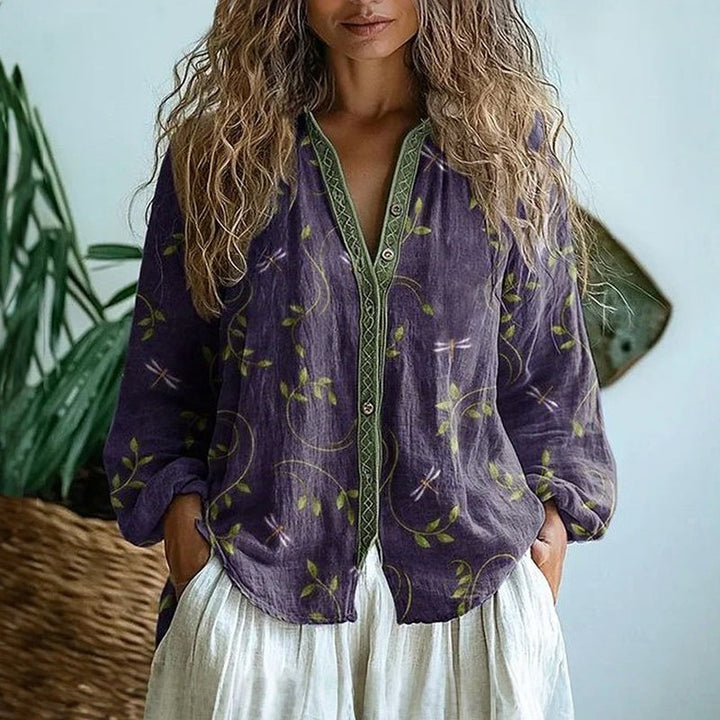 Rose™ I Vintage Leaf Print Blouse
