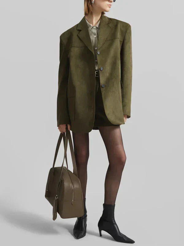 Ivano Milano™ | Oversized Blazer in Military Green Suede