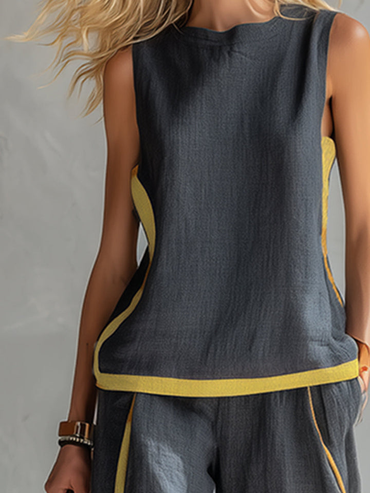 Leila | Elegant Two-Tone Vest & Linen Trouser Set