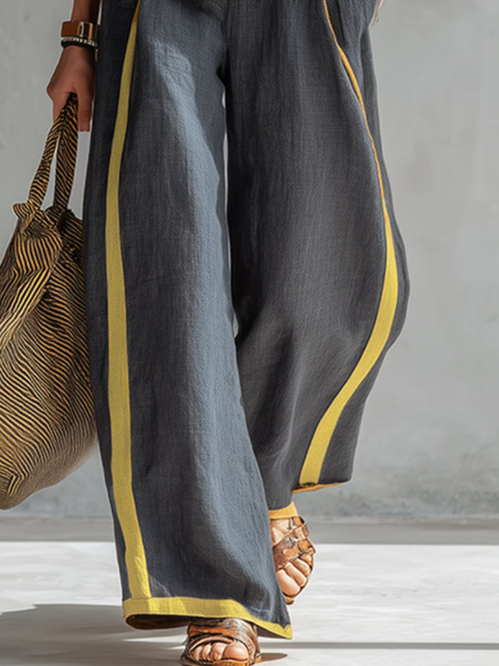 Leila | Elegant Two-Tone Vest & Linen Trouser Set