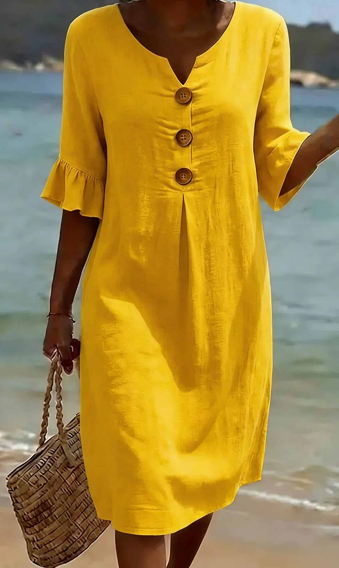 Vanesa | Linen Textured Dress with Puff Sleeves