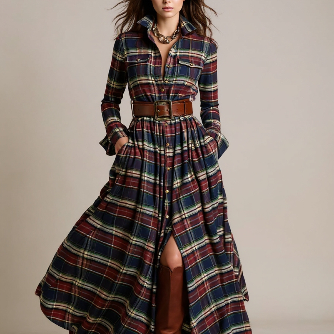 Giovanna | Retro Check Maxi Dress with Belt