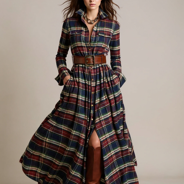Giovanna | Retro Check Maxi Dress with Belt