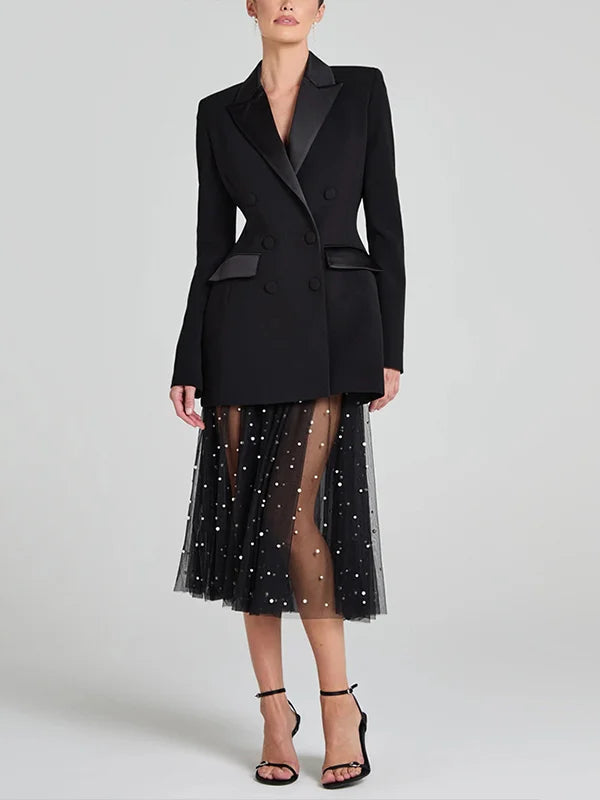 Ivano Milano™ | Reversible Black Satin Blazer with Double-Breasted Buttons