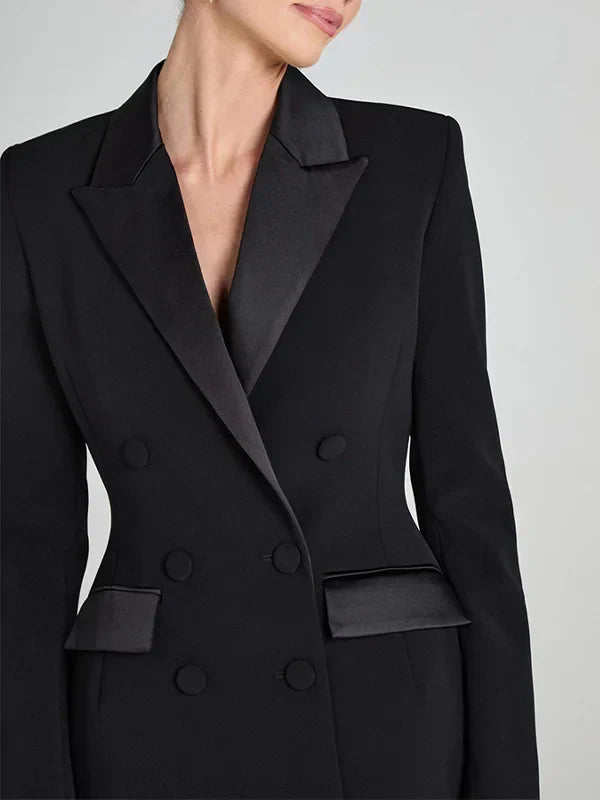 Ivano Milano™ | Reversible Black Satin Blazer with Double-Breasted Buttons