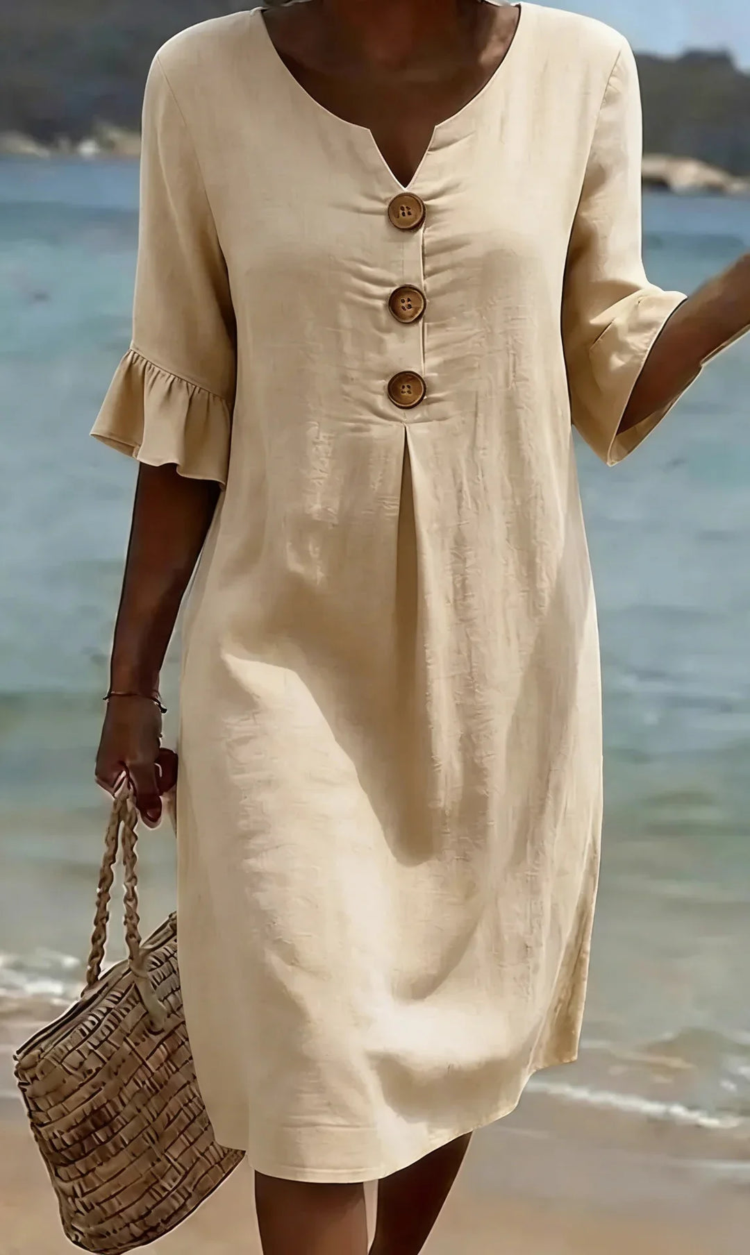 Vanesa | Linen Textured Dress with Puff Sleeves