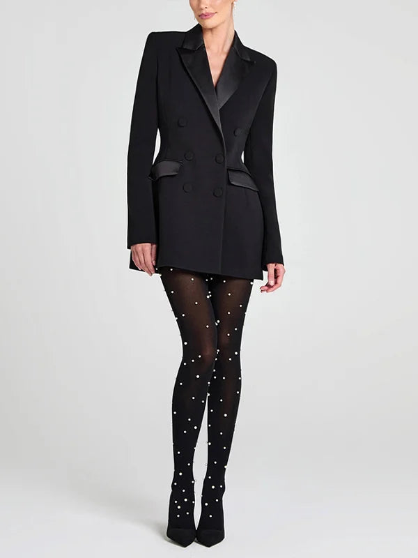 Ivano Milano™ | Reversible Black Satin Blazer with Double-Breasted Buttons
