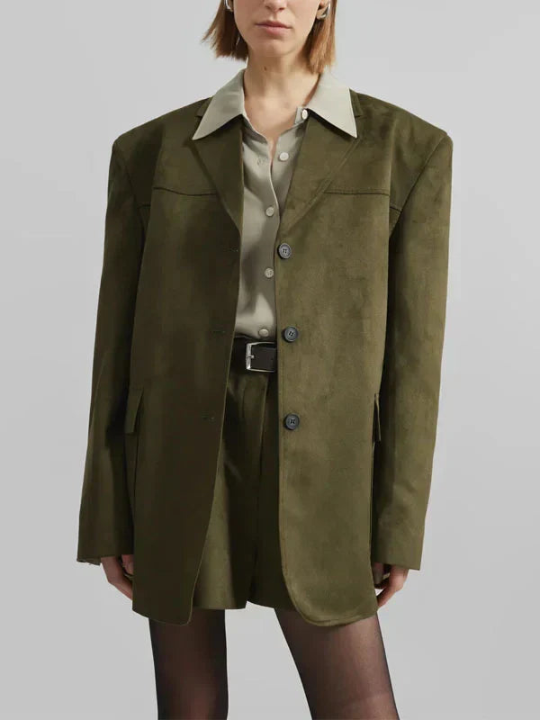 Ivano Milano™ | Oversized Blazer in Military Green Suede