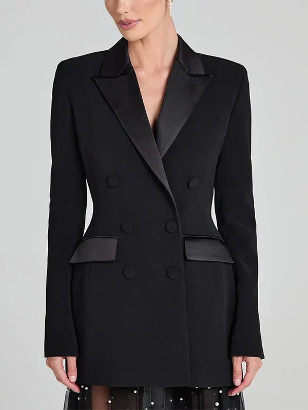 Ivano Milano™ | Reversible Black Satin Blazer with Double-Breasted Buttons