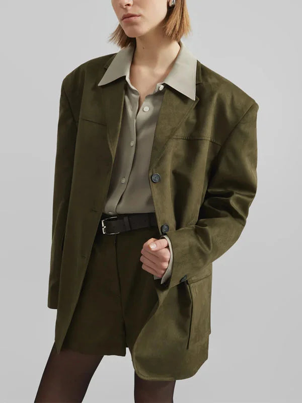 Ivano Milano™ | Oversized Blazer in Military Green Suede