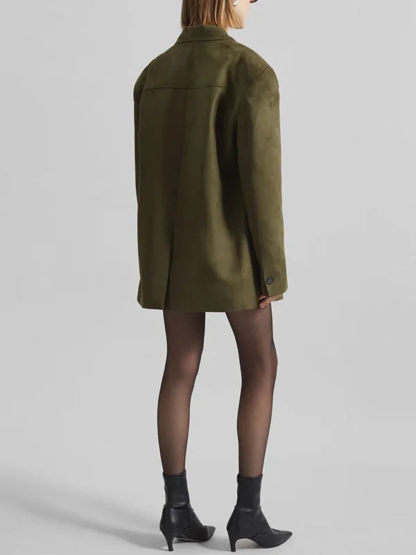 Ivano Milano™ | Oversized Blazer in Military Green Suede