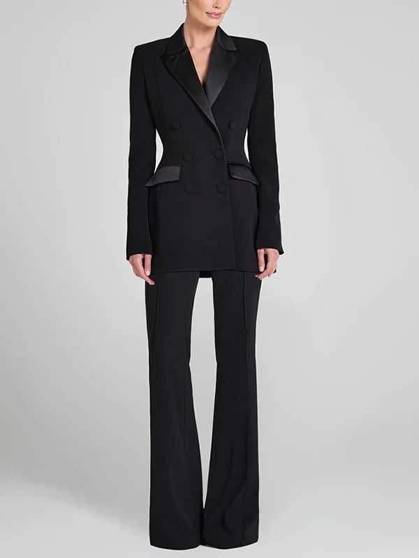 Ivano Milano™ | Reversible Black Satin Blazer with Double-Breasted Buttons