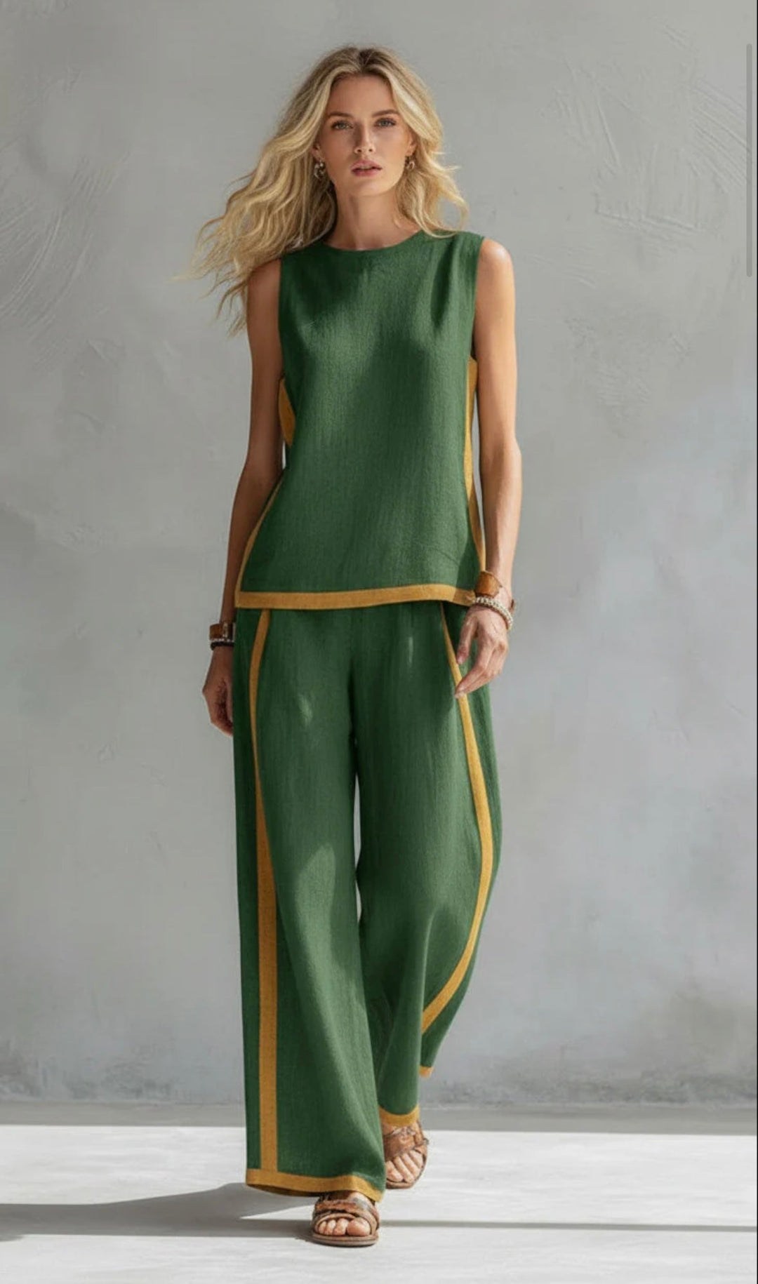 Leila | Elegant Two-Tone Vest & Linen Trouser Set