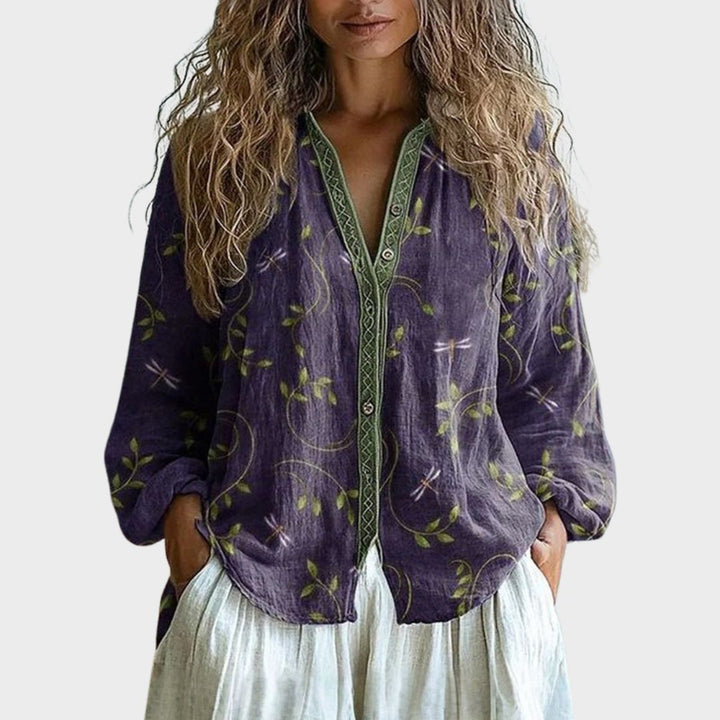 Rose™ I Vintage Leaf Print Blouse