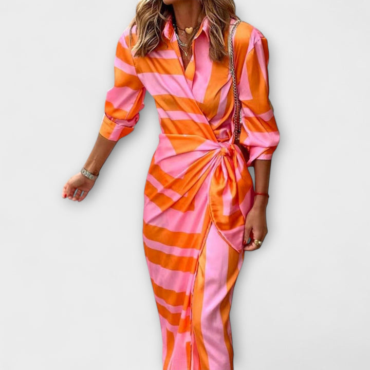 Clarissa – Striped Midi Shirt Dress