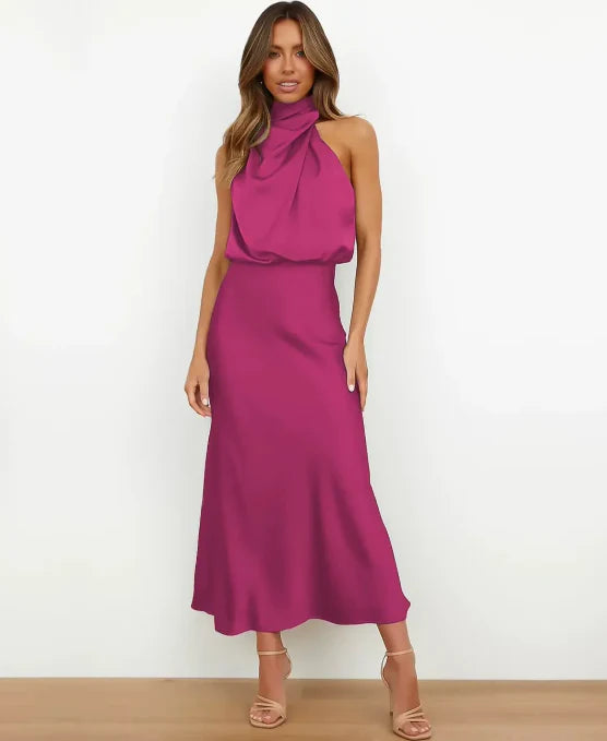 Sydney | Satin Halter Midi Dress