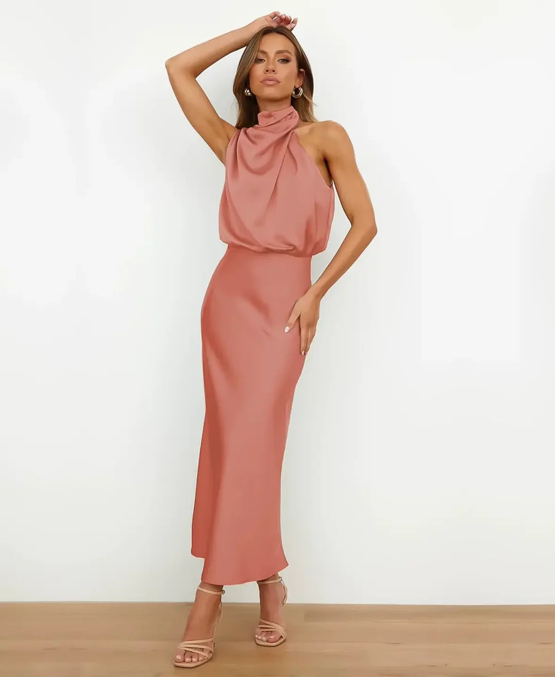 Sydney | Satin Halter Midi Dress