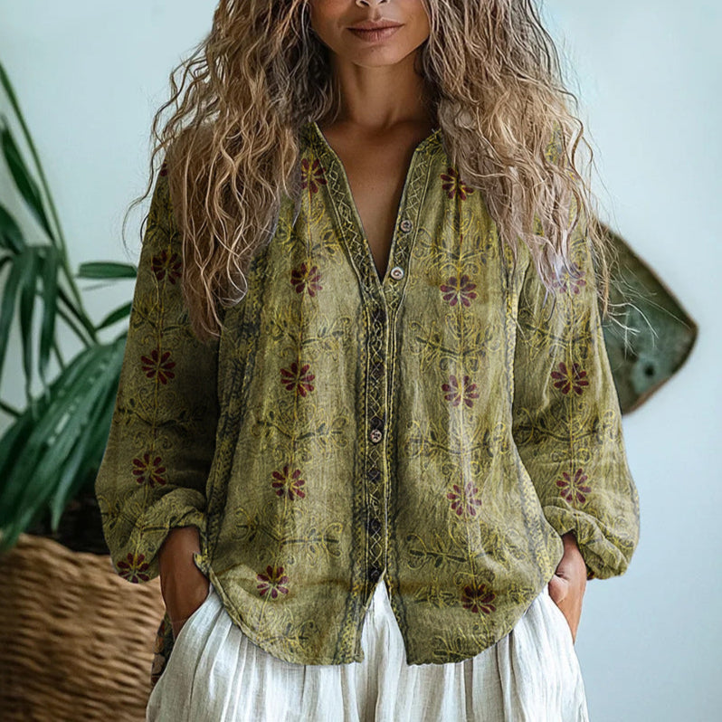 Rose™ I Vintage Leaf Print Blouse