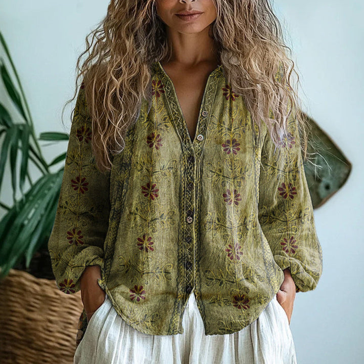 Rose™ I Vintage Leaf Print Blouse