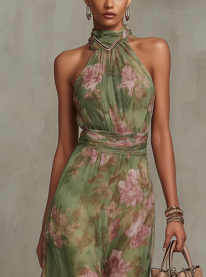 Livia - Elegant Floral Maxi Halter Dress