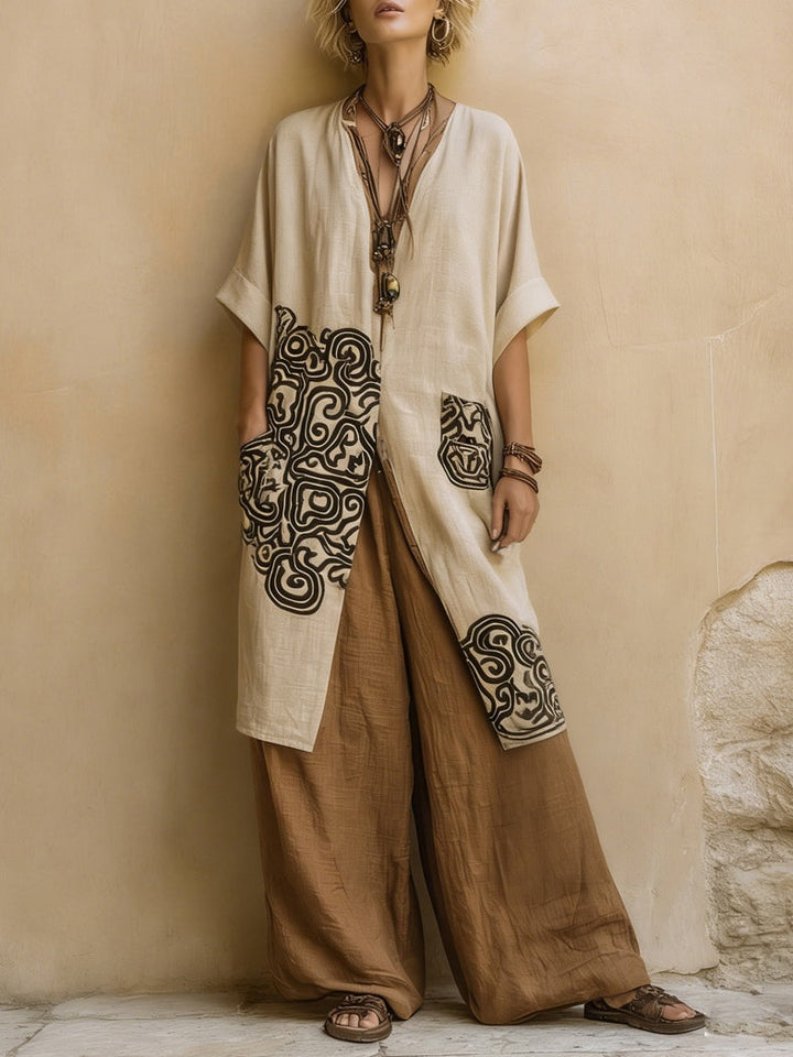 GIULIA™ | Three-Piece Bohemian Nomad Set with Tribal Pattern in Dark Grey and Brown