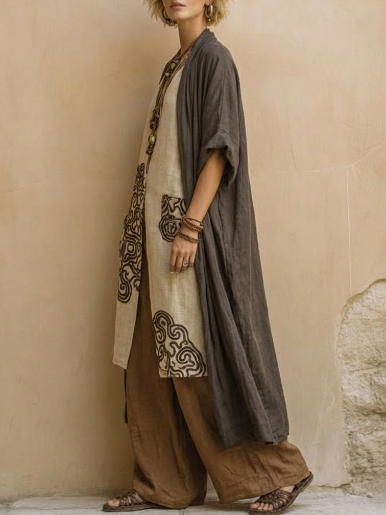 GIULIA™ | Three-Piece Bohemian Nomad Set with Tribal Pattern in Dark Grey and Brown