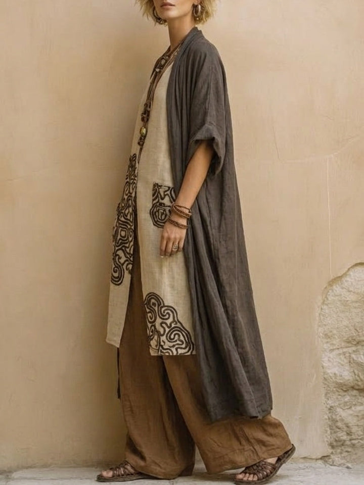 GIULIA™ | Three-Piece Bohemian Nomad Set with Tribal Pattern in Dark Grey and Brown