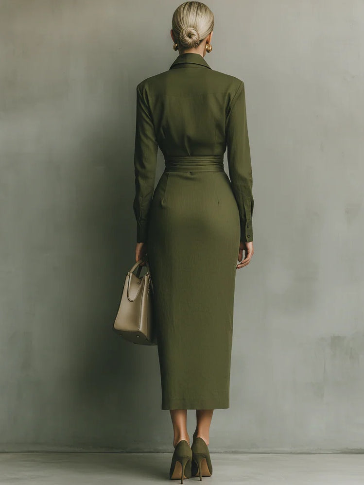 Kaelynne – Wrap Dress with Thin Collar