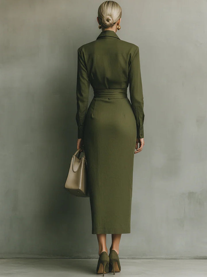 Kaelynne – Wrap Dress with Thin Collar