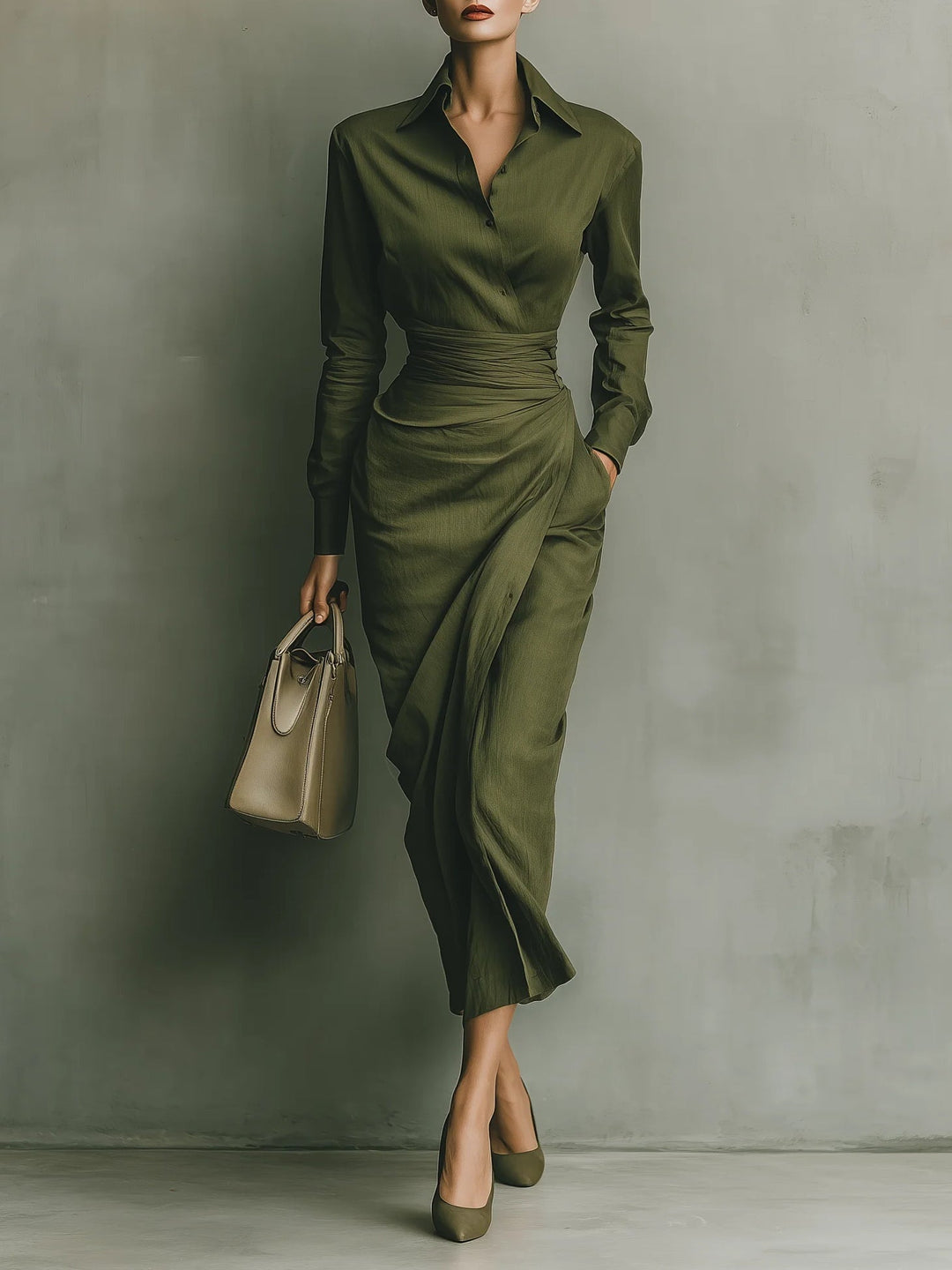 Kaelynne – Wrap Dress with Thin Collar