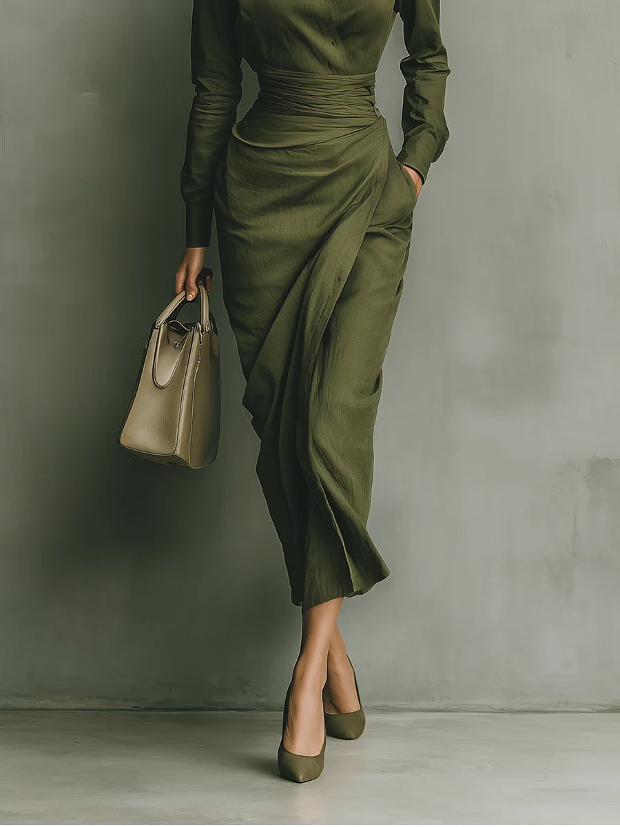 Kaelynne – Wrap Dress with Thin Collar