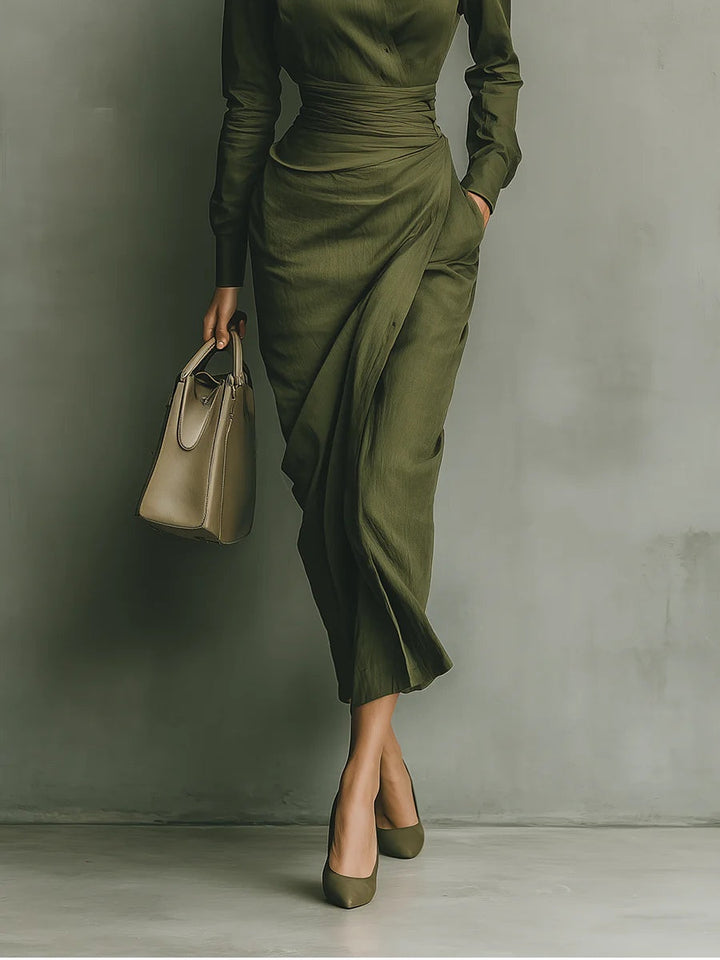 Kaelynne – Wrap Dress with Thin Collar