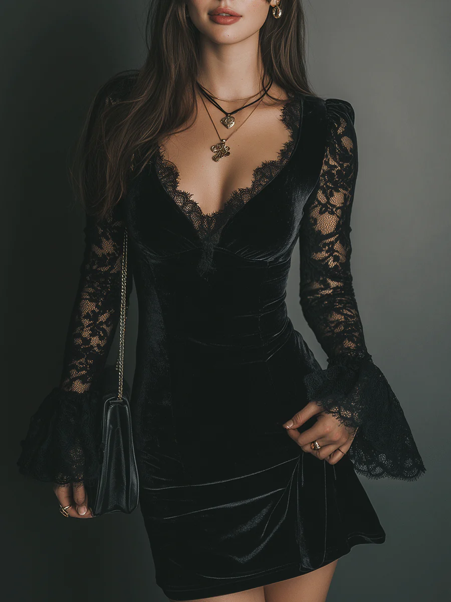 Mini Dress in Velvet and Lace Luna