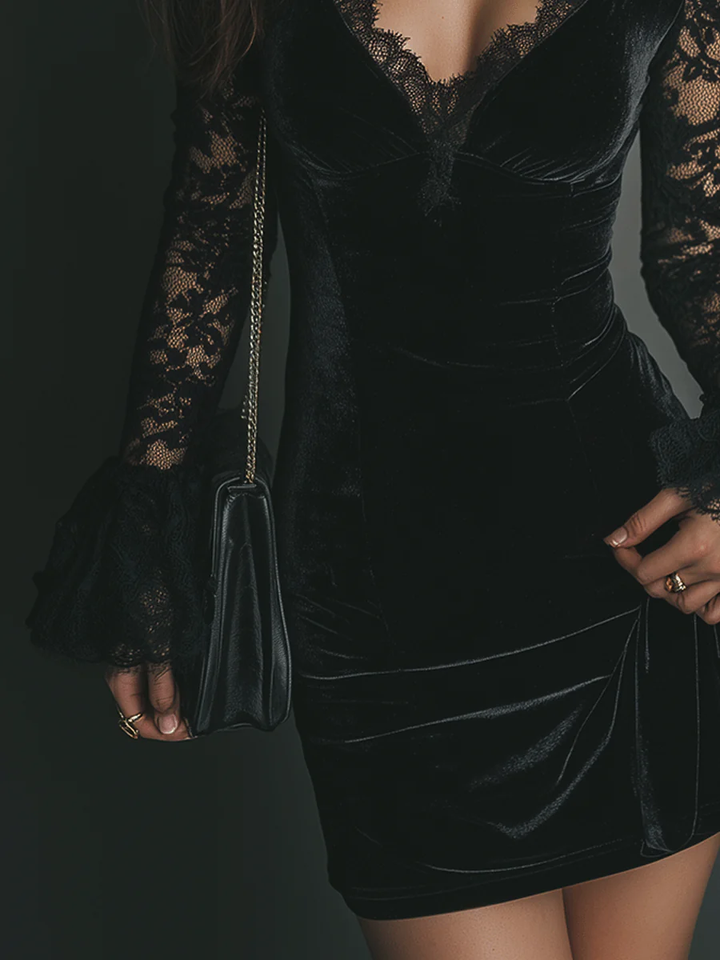 Mini Dress in Velvet and Lace Luna