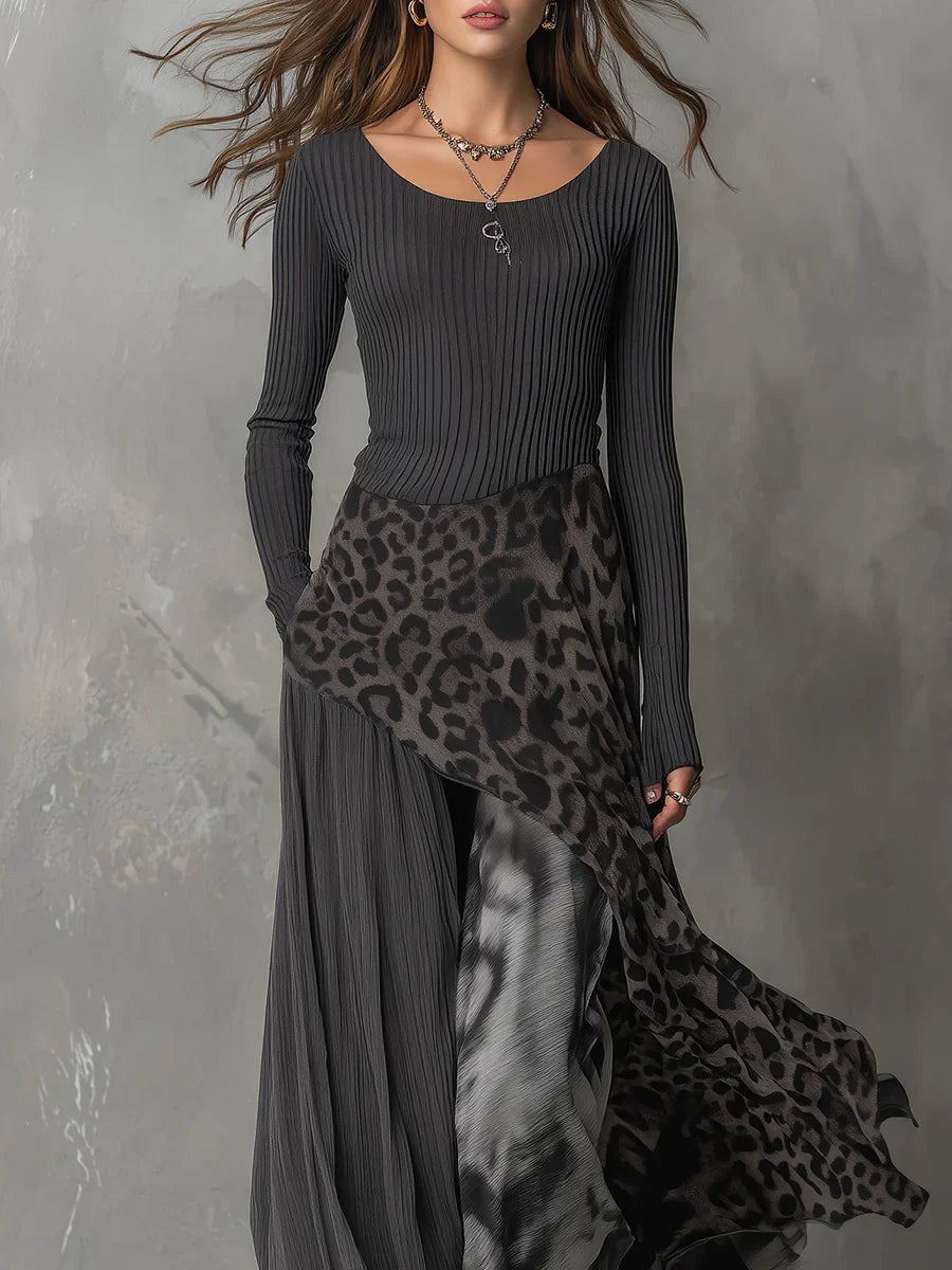 Mirexa | Leopard Print Striped Dress