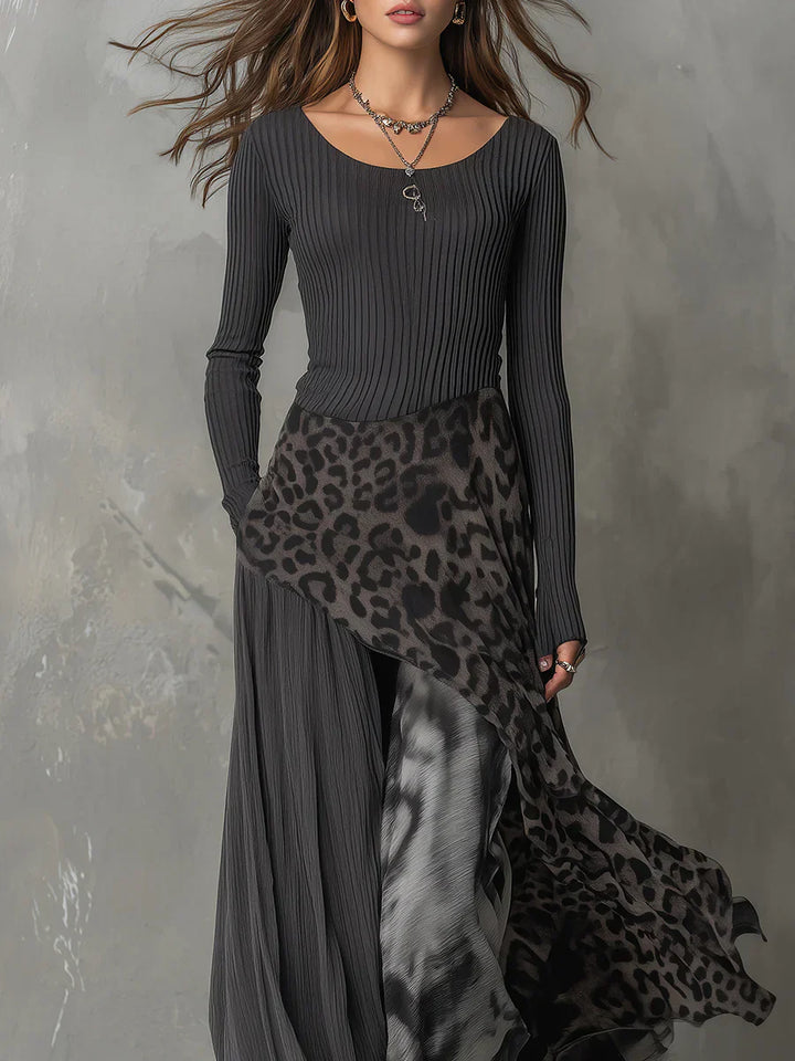 Mirexa | Leopard Print Striped Dress