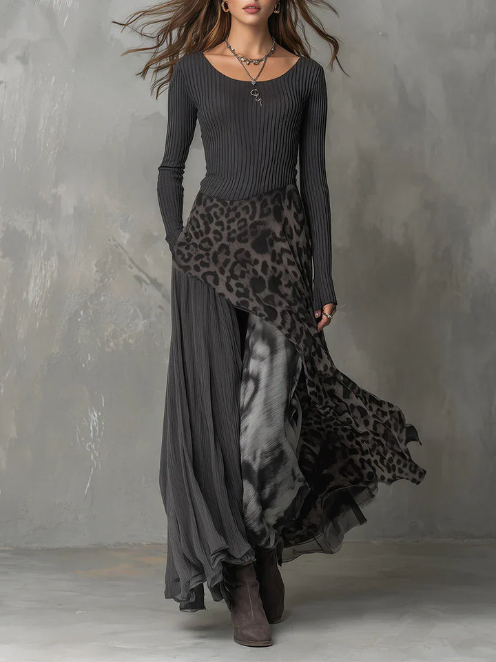 Mirexa | Leopard Print Striped Dress