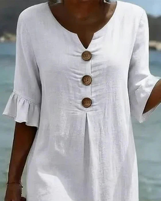 Vanesa | Linen Textured Dress with Puff Sleeves
