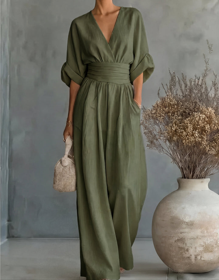 Daniela™ | Elegant V-Neck Wide-Leg Jumpsuit