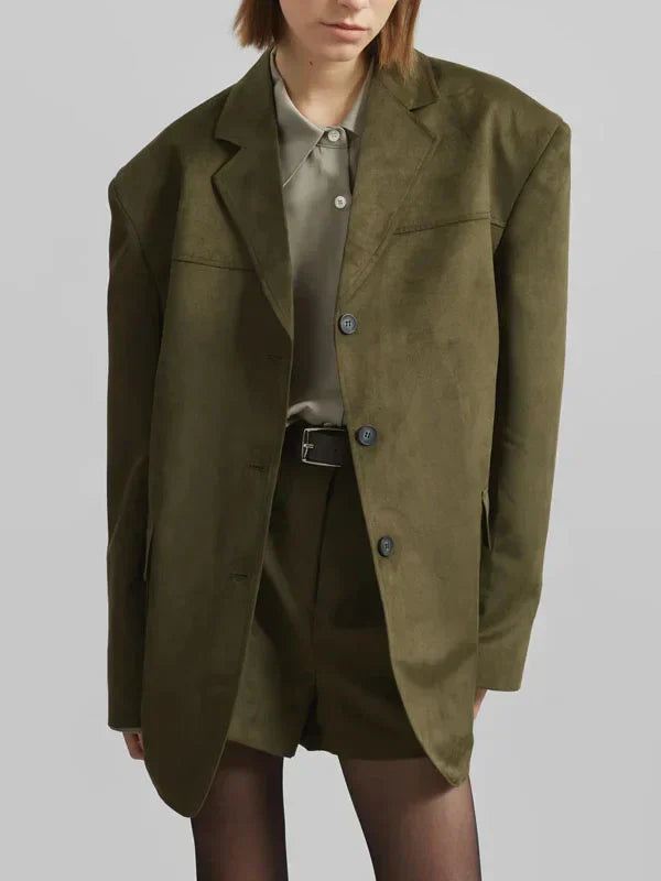 Ivano Milano™ | Oversized Blazer in Military Green Suede