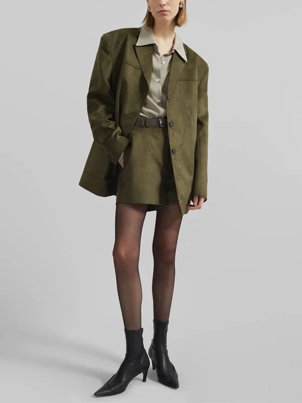 Ivano Milano™ | Oversized Blazer in Military Green Suede