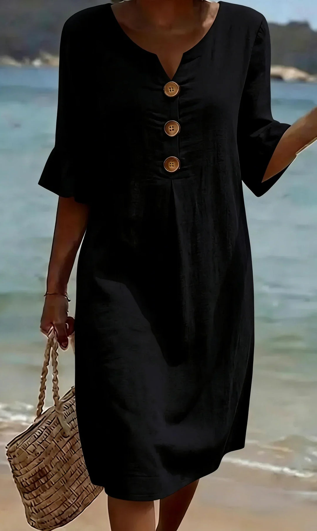 Vanesa | Linen Textured Dress with Puff Sleeves