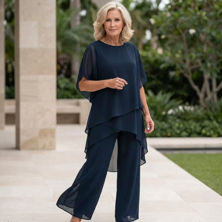 Linda | Suit with draped palazzo pants