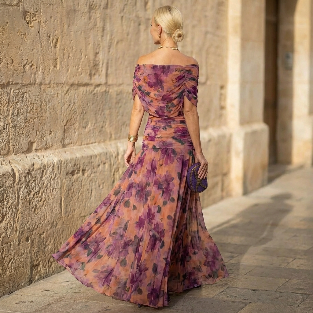 Florendra | Long Floral V Neck Dress