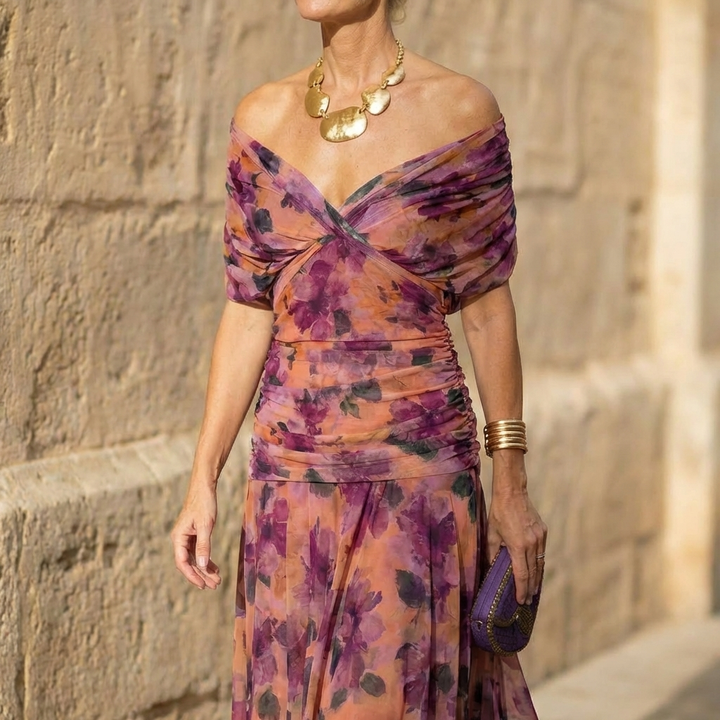 Florendra | Long Floral V Neck Dress