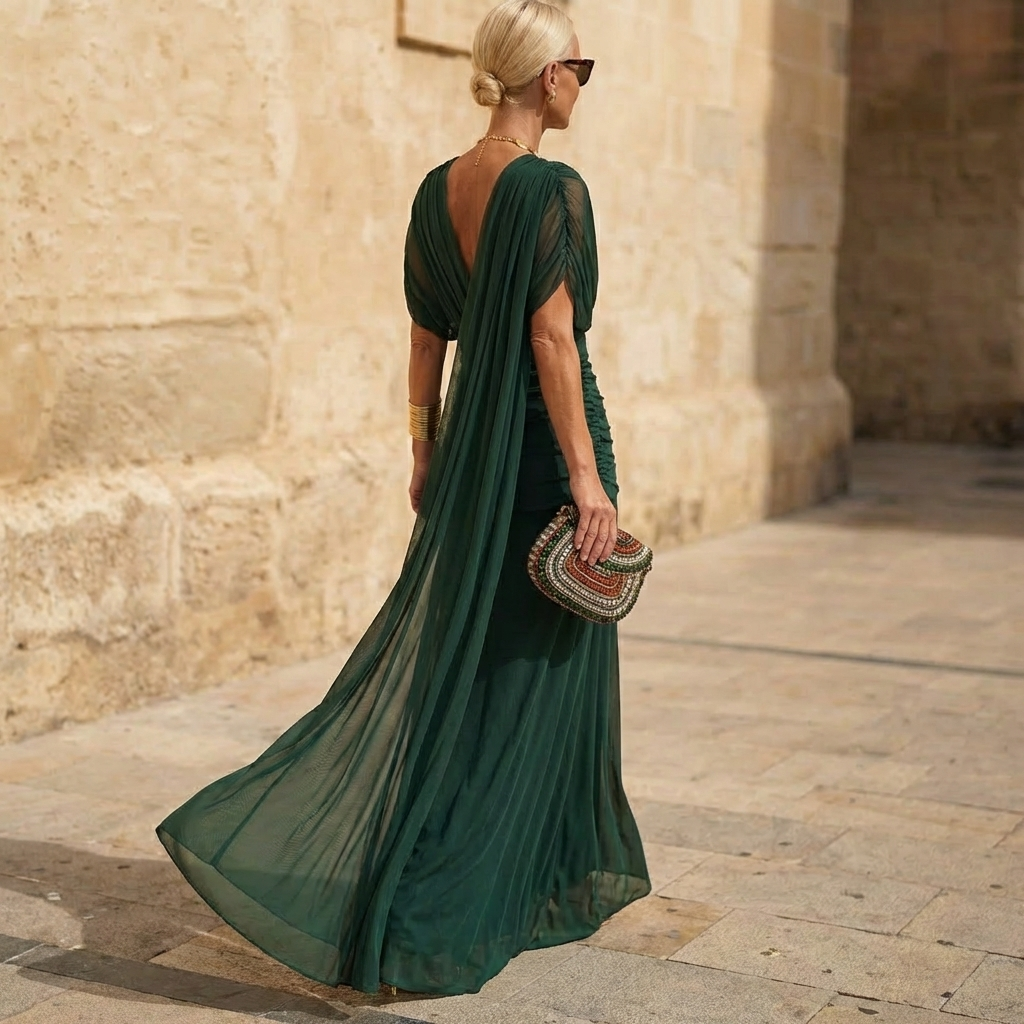 Florendra | Long Floral V Neck Dress