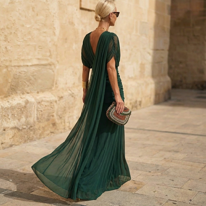 Florendra | Long Floral V Neck Dress
