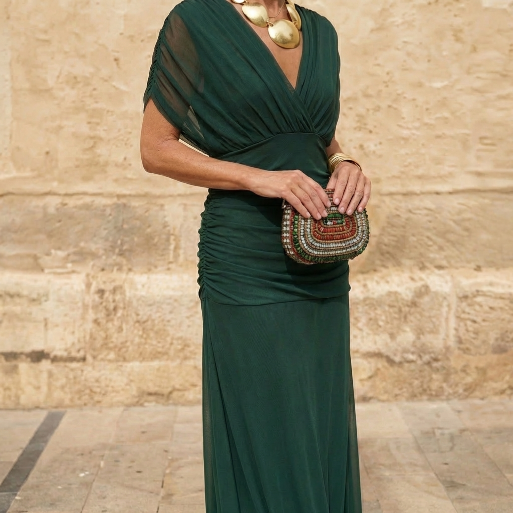 Florendra | Long Floral V Neck Dress