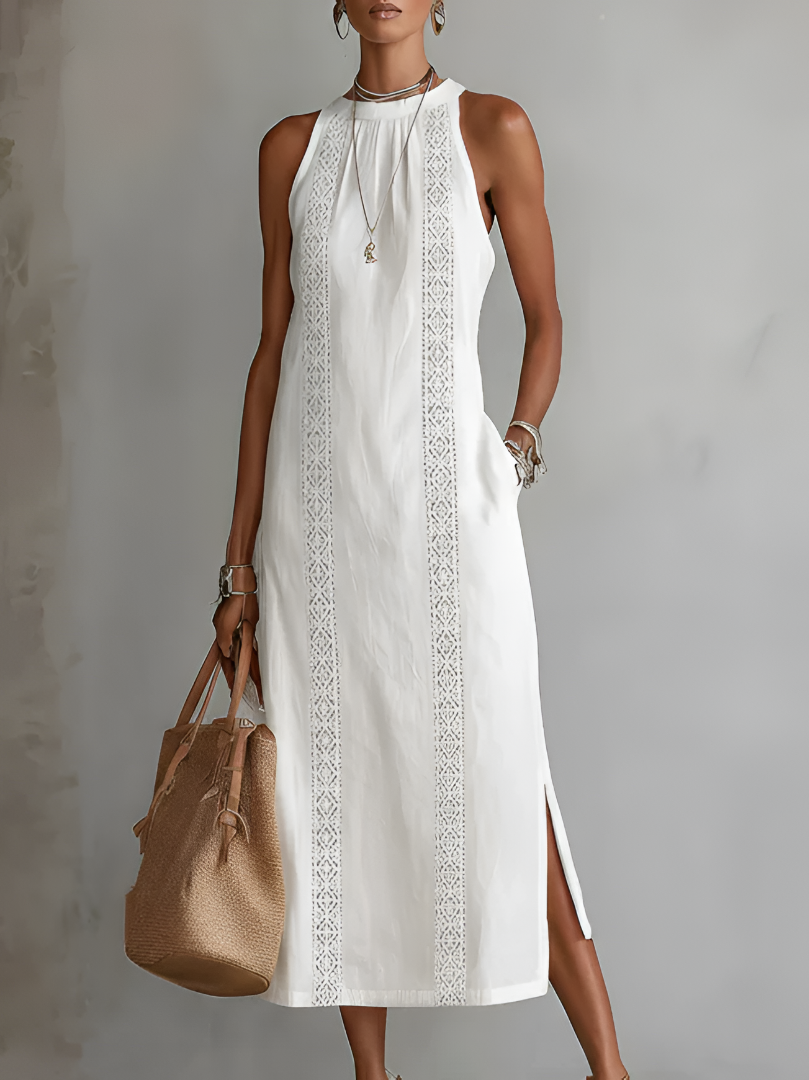 BIANCA™ | Linen Midi Dress with Mandarin Collar